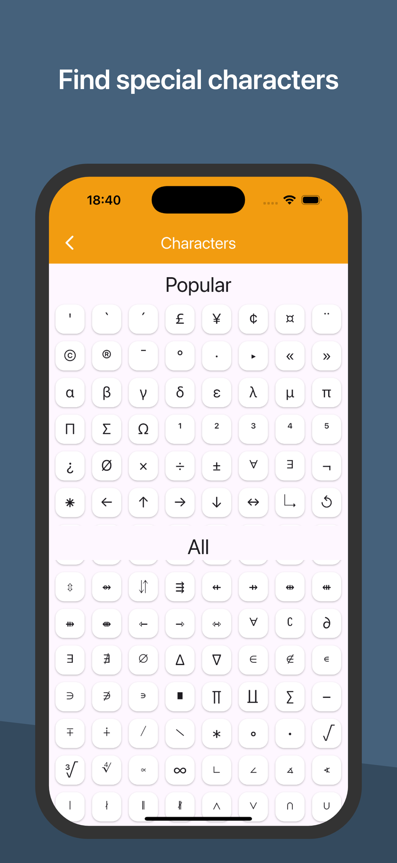 Find special characters